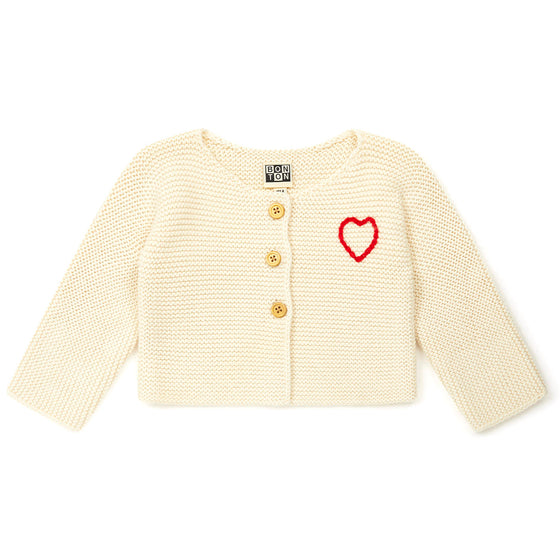 Timousse Heart Knit Baby Cardigan, Cream  - FINALSALE