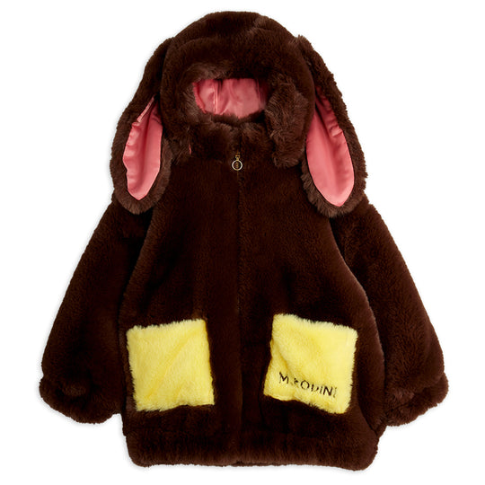 MINI RODINI Rabbit Ear Faux Fur Jacket - Brown