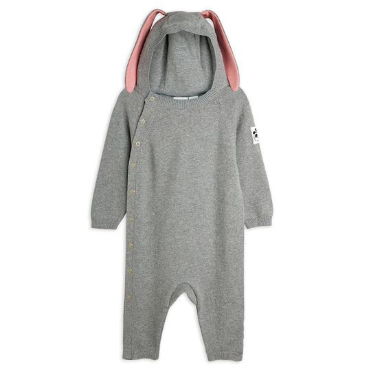 MINI RODINI Rabbit Ear Knit Jumpsuit - Grey Melange