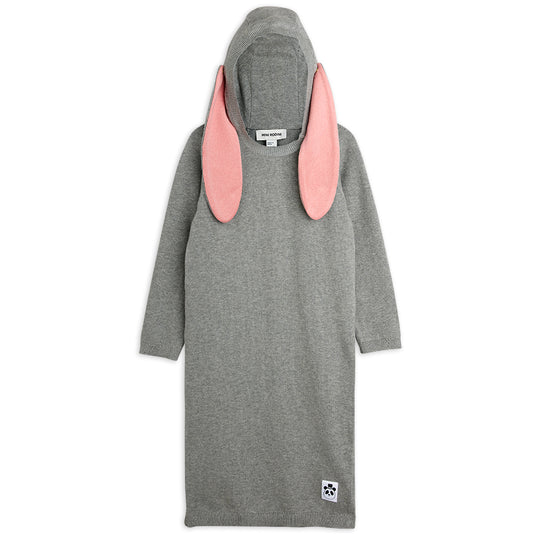 MINI RODINI Rabbit Ear Knit Dress - Grey Melange