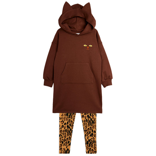 MINI RODINI Cat Ears Sweatshirt Dress Set - Brown