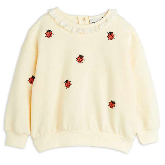 MINI RODINI Ladybugs Lace Collar Embroidered Sweatshirt - Offwhite
