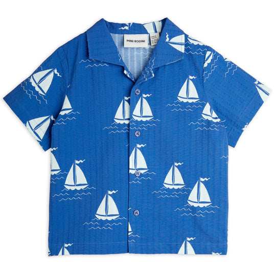 MINI RODINI Sailing Boats Woven Shirt - Blue