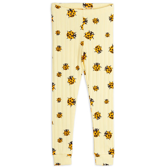 MINI RODINI Ladybugs Ribbed Leggings - Yellow