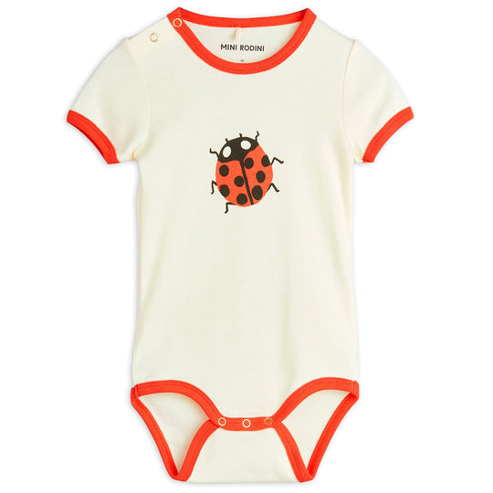 MINI RODINI Ladybug Ringer Bodysuit - Offwhite