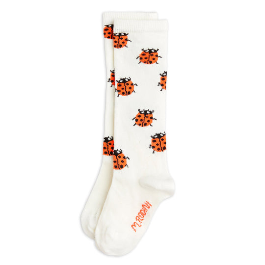 MINI RODINI Ladybugs Knee-High Socks - White