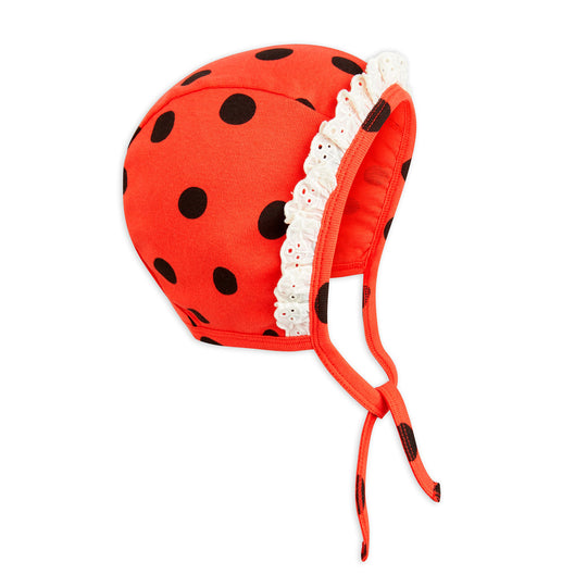 MINI RODINI Polka Dots and Lace Baby Bonnet - Red