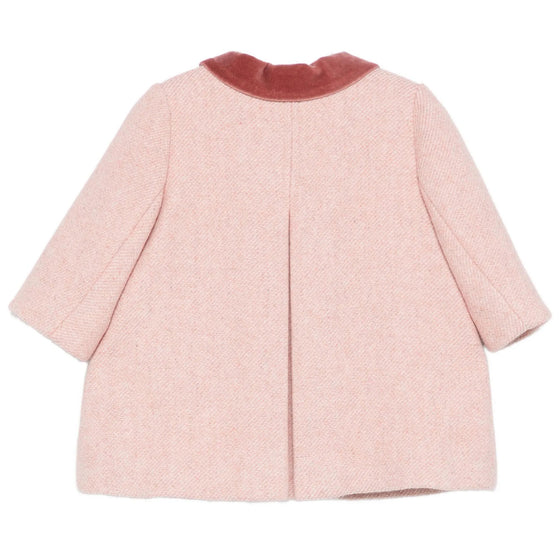 BONPOINT Moka Velvet Collar Baby Pea Coat - Delicate Pink