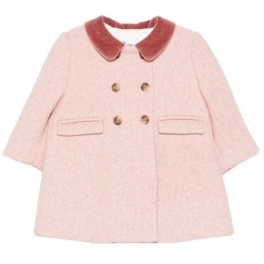 BONPOINT Moka Velvet Collar Baby Pea Coat - Delicate Pink