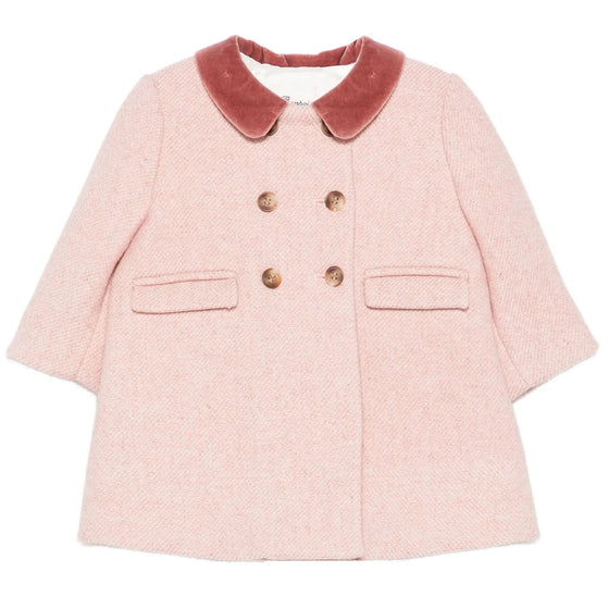 BONPOINT Moka Velvet Collar Baby Pea Coat - Delicate Pink