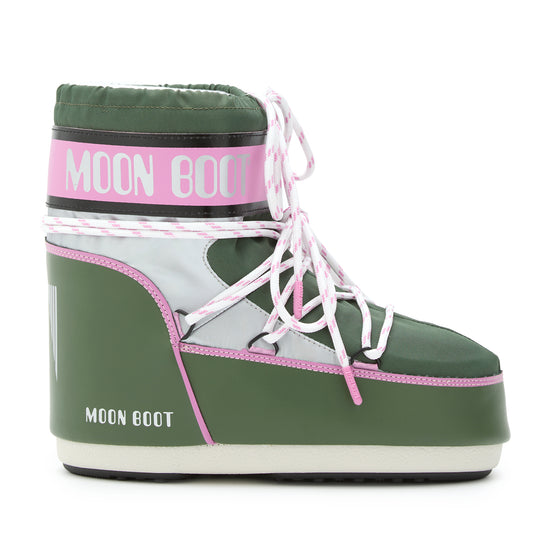 MOON BOOT Icon Low Space Racing  - Forest Green/Silver/Pink
