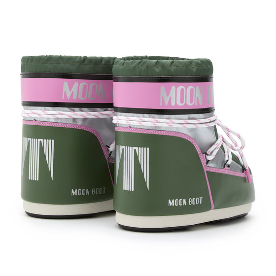 MOON BOOT Icon Low Space Racing  - Forest Green/Silver/Pink