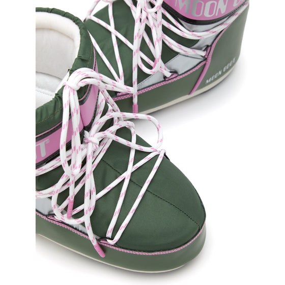 MOON BOOT Icon Low Space Racing  - Forest Green/Silver/Pink