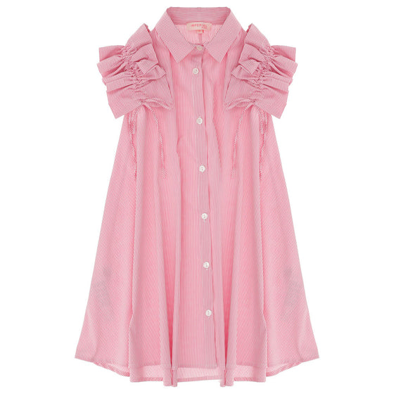 Ruffle Shoulder Shirt Dress - Candy Stripe
