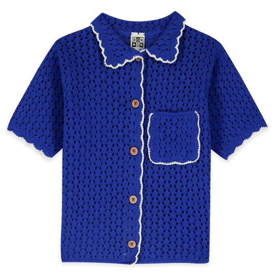 BONTON Crochet Lanza Cardigan - Coastal Blue