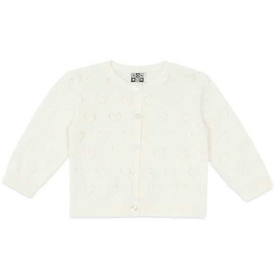 BONTON Openwork Hearts Lilet Baby Cardigan - Ecru