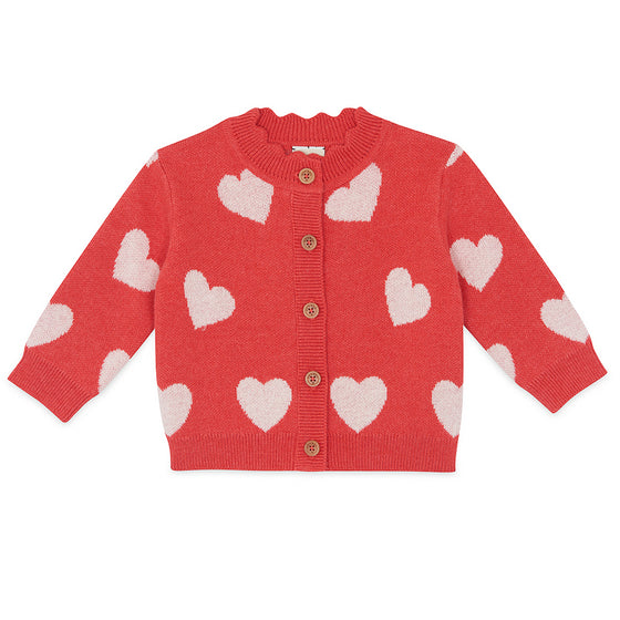 BONTON Mina Heart Baby Cardigan - Rose Faroe