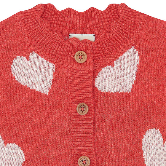 BONTON Mina Heart Baby Cardigan - Rose Faroe