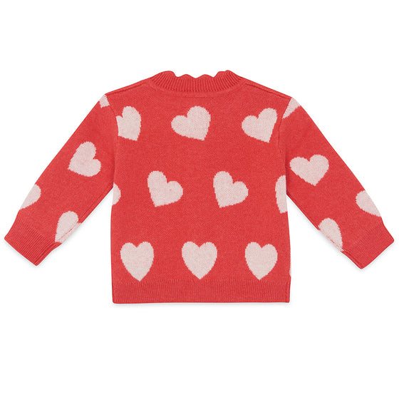 BONTON Mina Heart Baby Cardigan - Rose Faroe