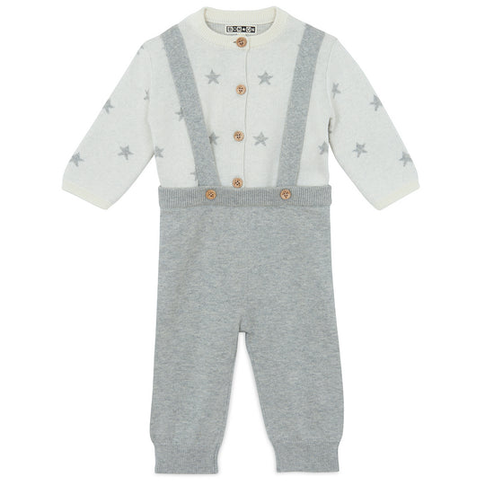 BONTON Stars Cardigan & Knit Pants Baby Set - Grey
