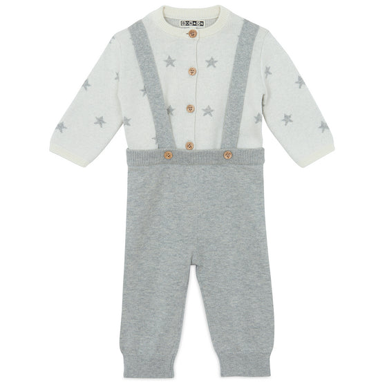 BONTON Stars Cardigan & Knit Pants Baby Set - Grey