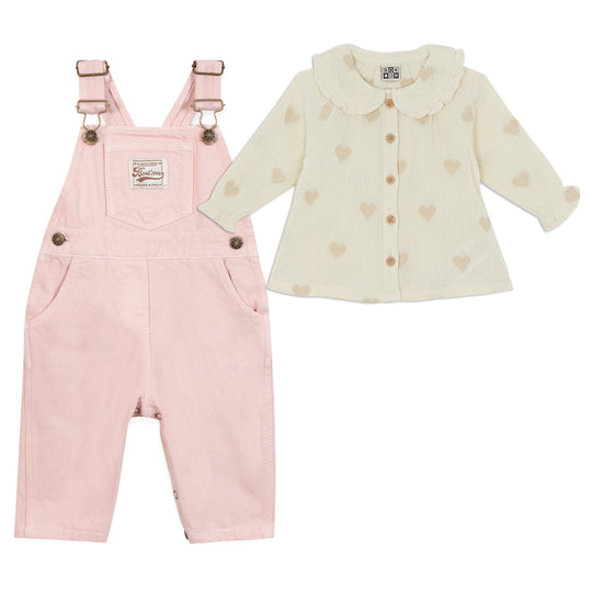 BONTON Sweet Hearts Blouse and Overalls Outfit