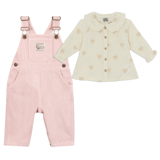 BONTON Sweet Hearts Blouse and Overalls Outfit