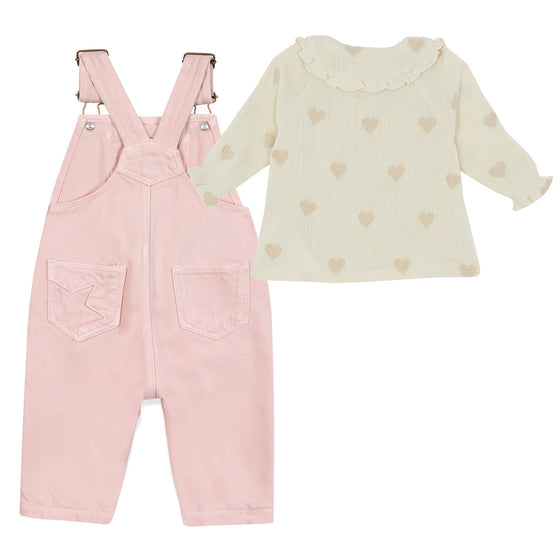 BONTON Sweet Hearts Blouse and Overalls Outfit