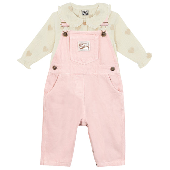 BONTON Sweet Hearts Blouse and Overalls Outfit
