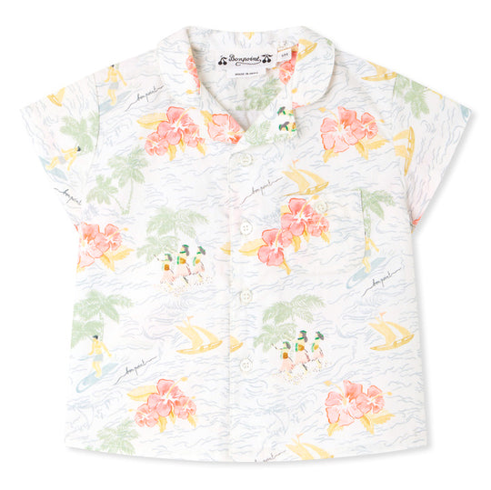 BONPOINT Gerald Island Print Poplin Baby Shirt