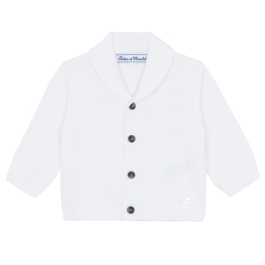 TARTINE ET CHOCOLAT Shawl Collar Knit Baby Blazer - White