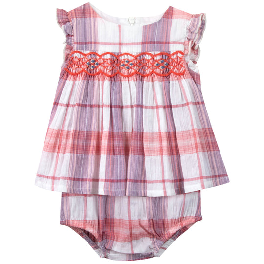 TARTINE ET CHOCOLAT Smocked Tiles Baby Set - Coral