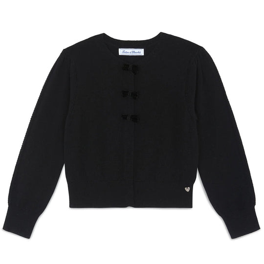 TARTINE ET CHOCOLAT WOOL AND CASHMERE GIRL CARDIGAN WITH KNOTS - BLACK