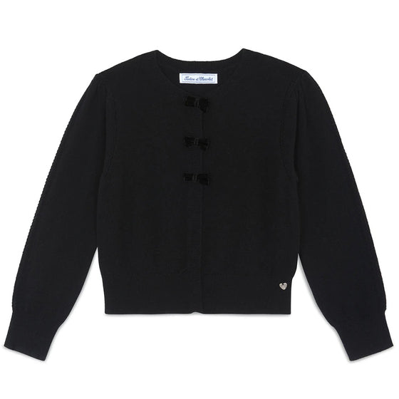 TARTINE ET CHOCOLAT WOOL AND CASHMERE GIRL CARDIGAN WITH KNOTS - BLACK