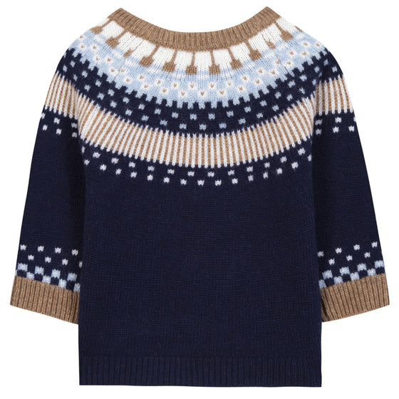 TARTINE ET CHOCOLAT WOOL ROUND NECK SWEATSHIRT - MARINE, BROWN AND LIGHT BLUE