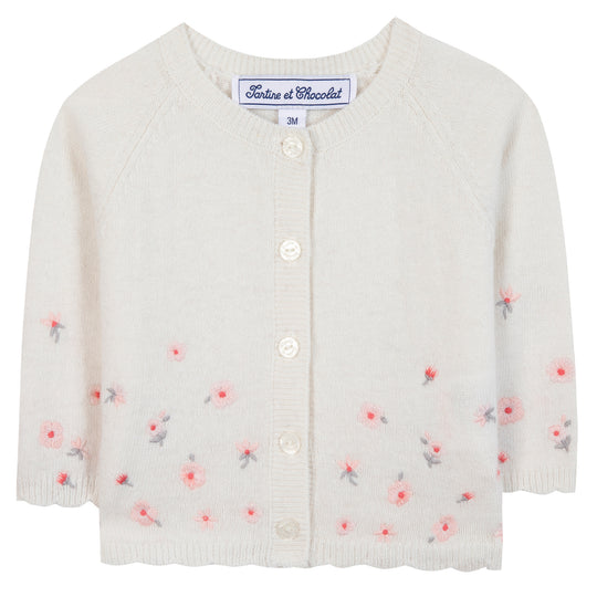 TARTINE ET CHOCOLAT PETALS CARDIGAN - NACRE