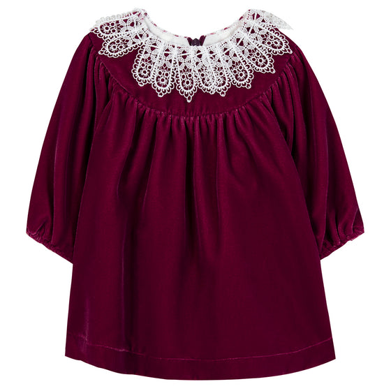 TARTINE ET CHOCOLAT DRESS WITH LACE COLLAR - RHODODENDRON