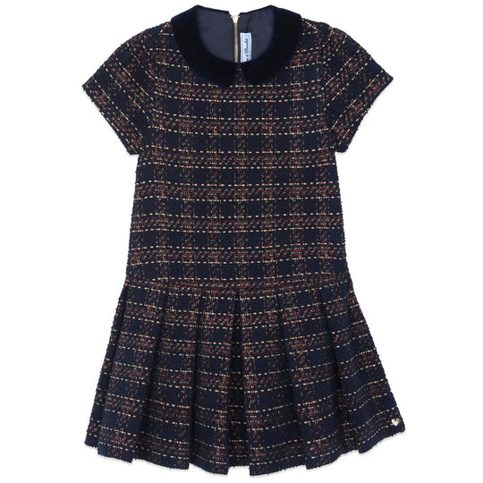TARTINE ET CHOCOLAT SHORT SLEEVED CHECKED DRESS - MARINE