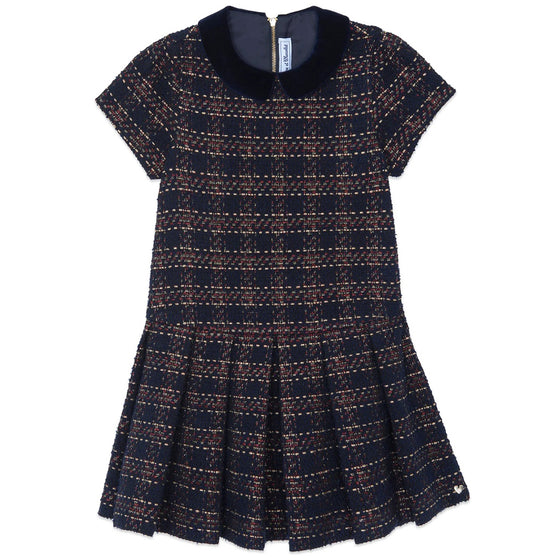 TARTINE ET CHOCOLAT SHORT SLEEVED CHECKED DRESS - MARINE