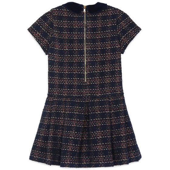 TARTINE ET CHOCOLAT SHORT SLEEVED CHECKED DRESS - MARINE