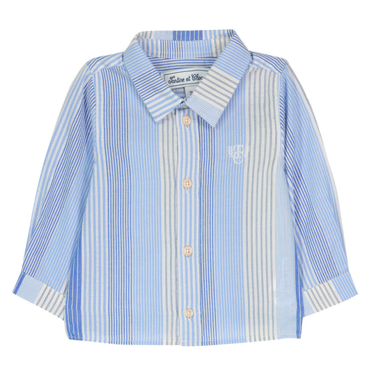 TARTINE ET CHOCOLAT Aegean Striped Baby Shirt - Blue