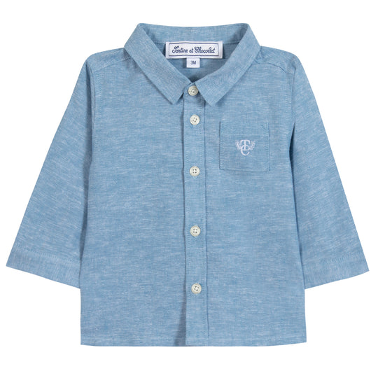 TARTINE ET CHOCOLAT Melange Linen Baby Overshirt - Nuage