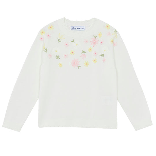TARTINE ET CHOCOLAT Embroidered Floral Sweater - Nacre