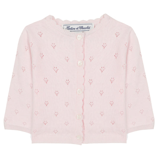 TARTINE ET CHOCOLAT Openwork Knit Baby Cardigan - Rose Pale