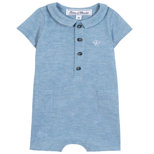 TARTINE ET CHOCOLAT Brushed Linen Romper - Nuage