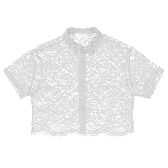 IMPERIAL White Lace Cropped Overshirt