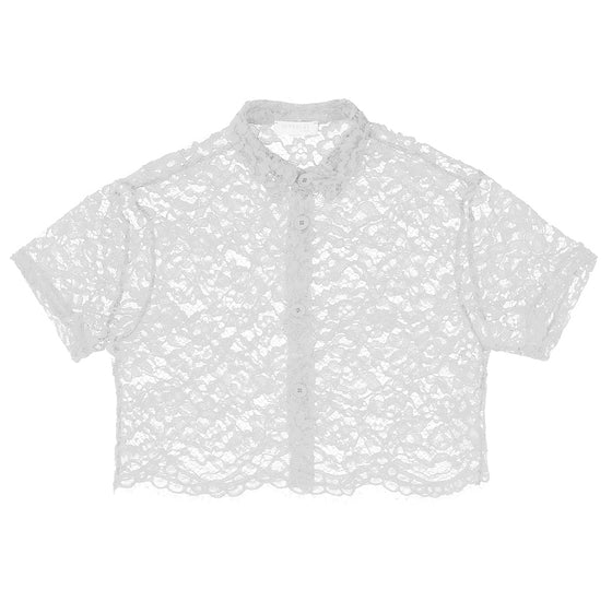 White Lace Cropped Overshirt