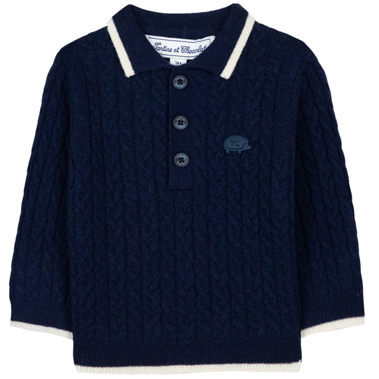 TARTINE ET CHOCOLAT Cableknit Baby Sweater - Marine