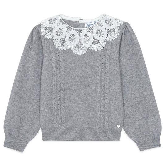 TARTINE ET CHOCOLAT Lace Collar Sweater - Gris Moyen Chiné