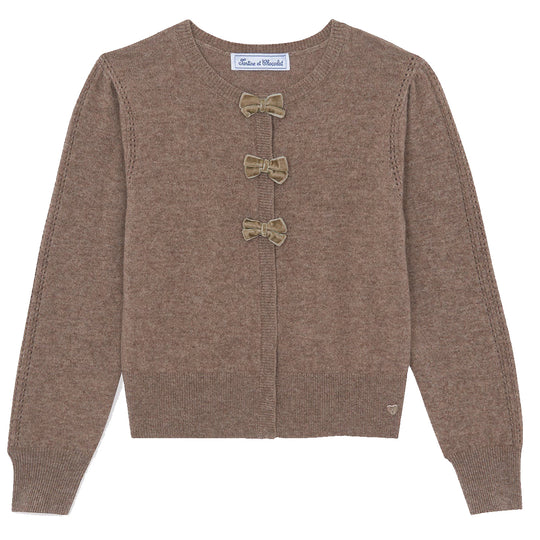 TARTINE ET CHOCOLAT Velvet Bow Cardigan - Chataigne